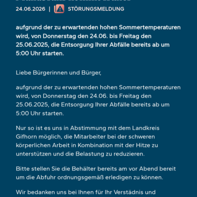 Müllabfuhr 25. und 26. Juni 2026